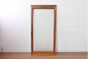 アンティーク建具　昭和初期　希少!　大正ロマン　当時物の花紋プレスガラス入り引き戸1枚　(R-085043)