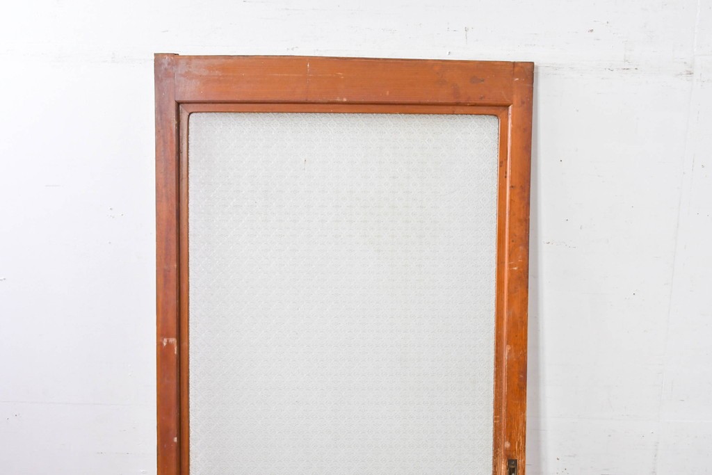 アンティーク建具　昭和初期　希少!　大正ロマン　当時物の花紋プレスガラス入り引き戸1枚　(R-085043)