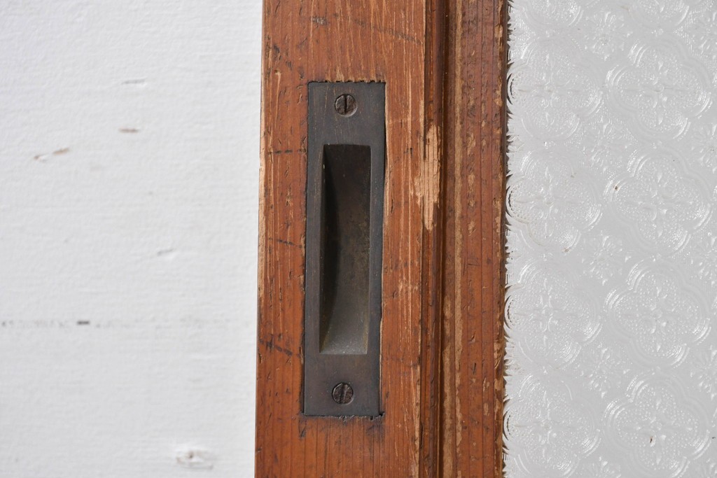 アンティーク建具　昭和初期　希少!　大正ロマン　当時物の花紋プレスガラス入り引き戸1枚　(R-085043)