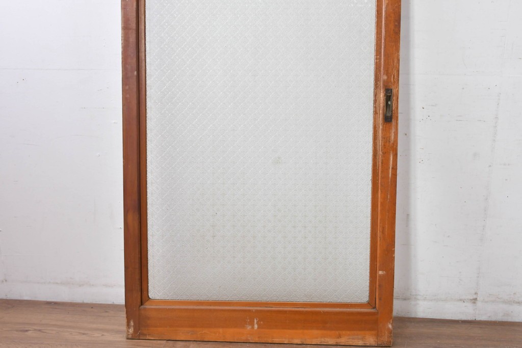 アンティーク建具　昭和初期　希少!　大正ロマン　当時物の花紋プレスガラス入り引き戸1枚　(R-085043)