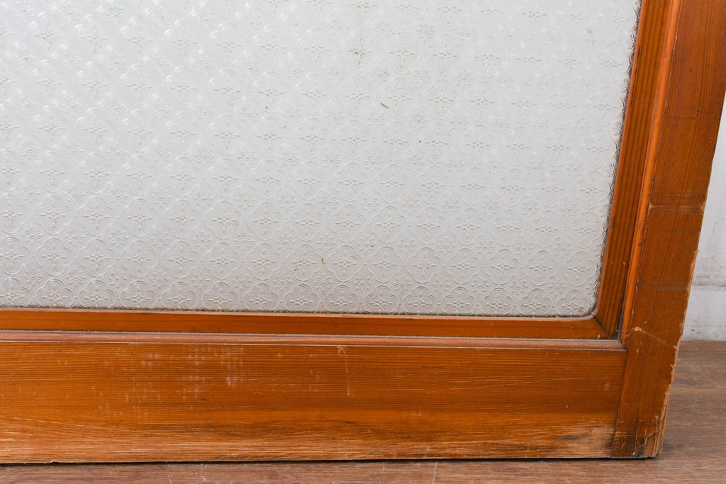 アンティーク建具　昭和初期　希少!　大正ロマン　当時物の花紋プレスガラス入り引き戸1枚　(R-085043)