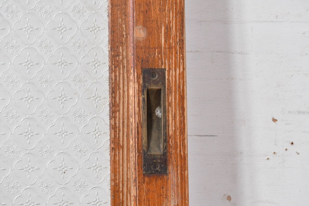 アンティーク建具　昭和初期　希少!　大正ロマン　当時物の花紋プレスガラス入り引き戸1枚　(R-085043)