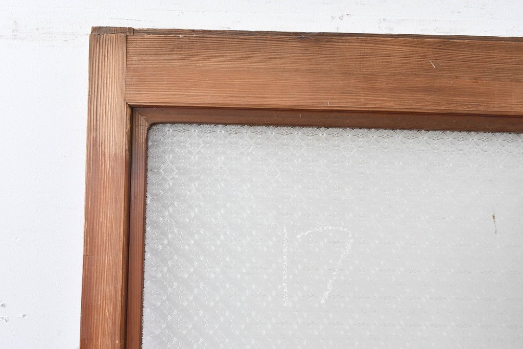 アンティーク建具　昭和初期　希少!　大正ロマン　当時物の花紋プレスガラス入り引き戸1枚　(R-085043)