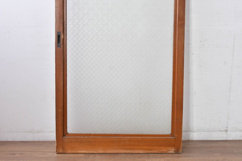 アンティーク建具　昭和初期　希少!　大正ロマン　当時物の花紋プレスガラス入り引き戸1枚　(R-085043)