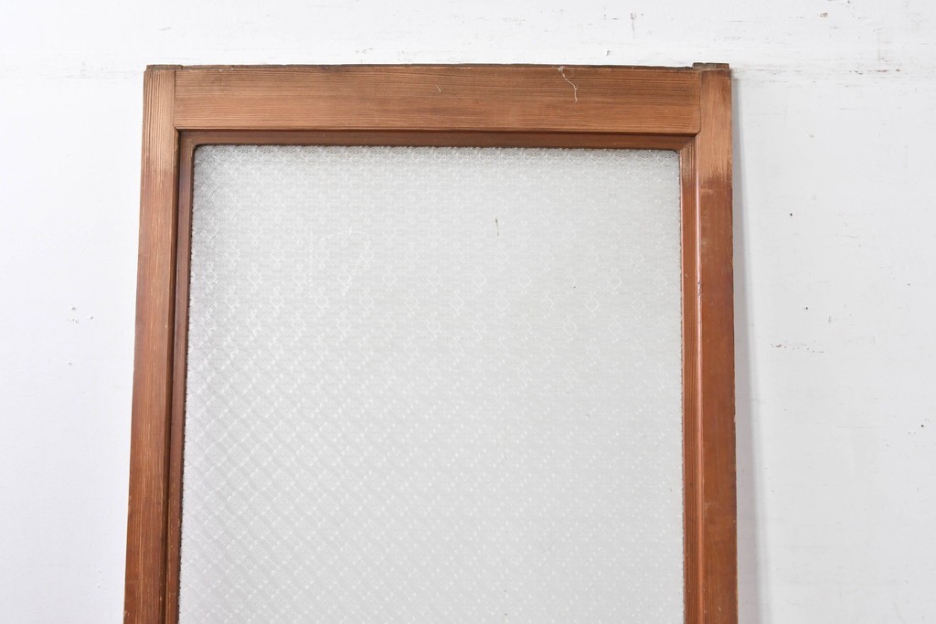 アンティーク建具　昭和初期　希少!　大正ロマン　当時物の花紋プレスガラス入り引き戸1枚　(R-085043)