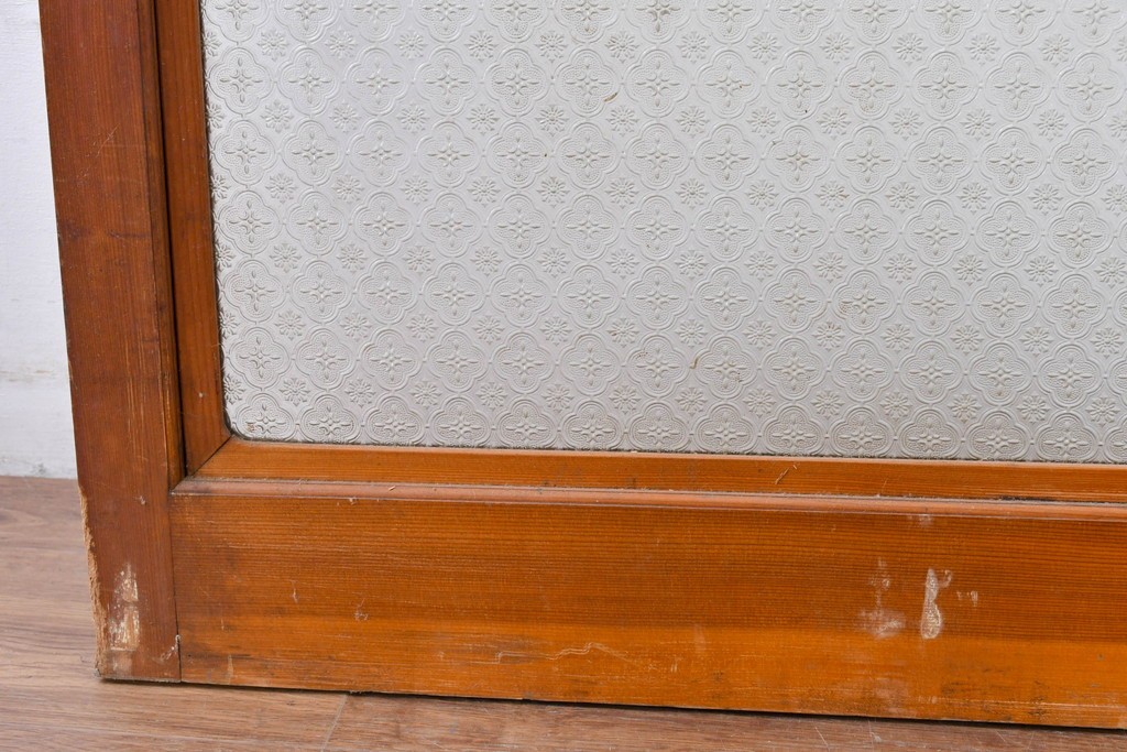 アンティーク建具　昭和初期　希少!　大正ロマン　当時物の花紋プレスガラス入り引き戸1枚　(R-085043)