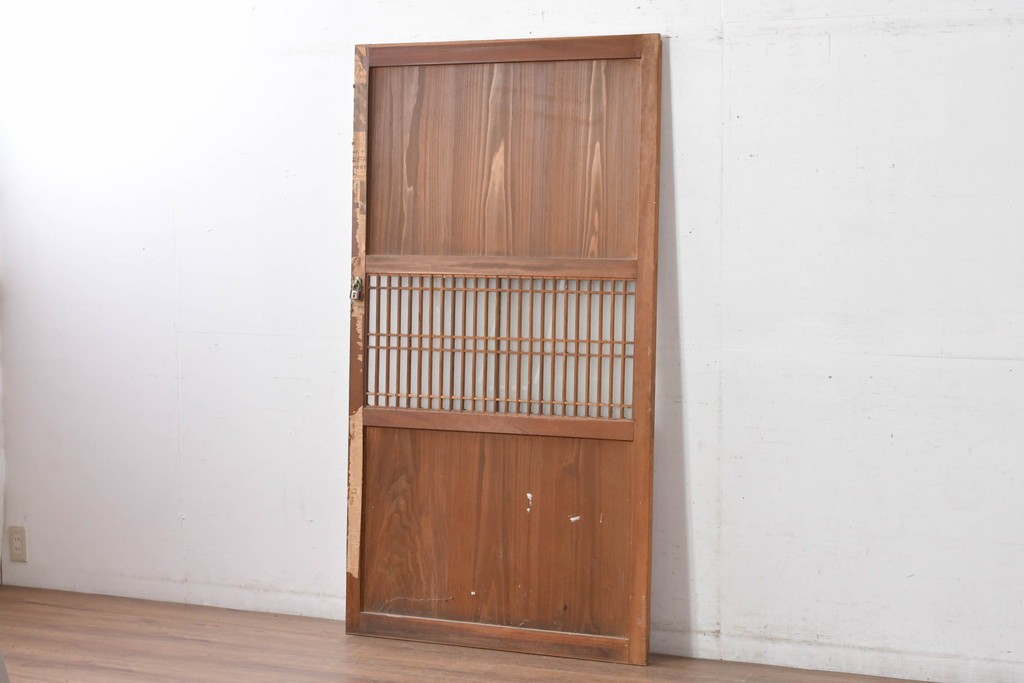 アンティーク建具　明治～大正期　和の趣が漂う格子入りガラス帯戸1枚　(R-085045)
