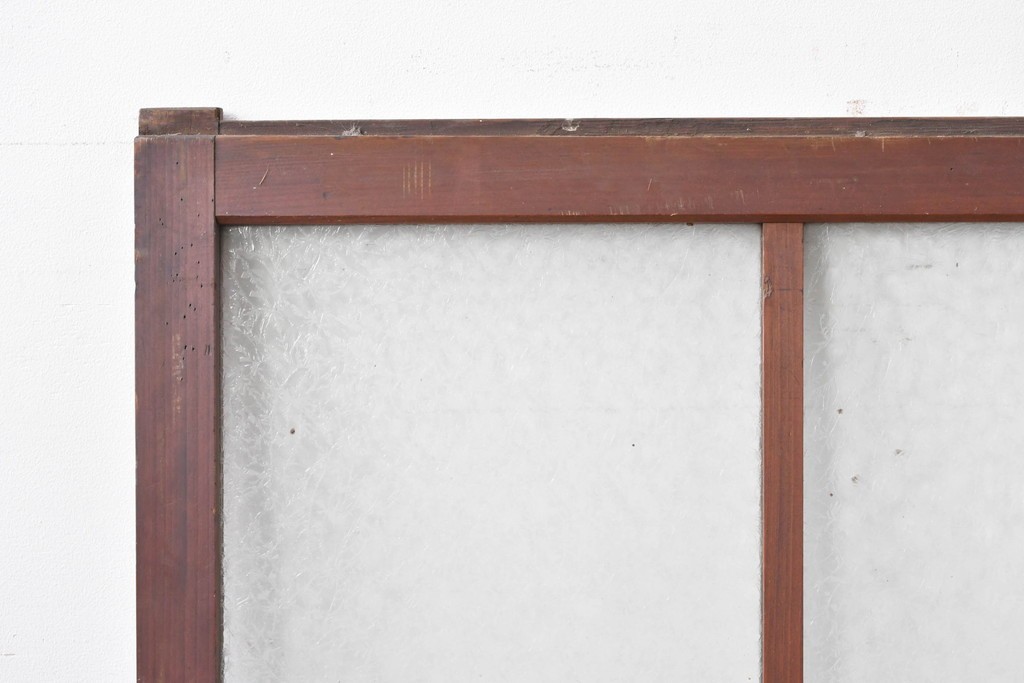 アンティーク建具　昭和初期～中期　大正ロマン　格子意匠のガラス窓2枚セット　(R-085046)