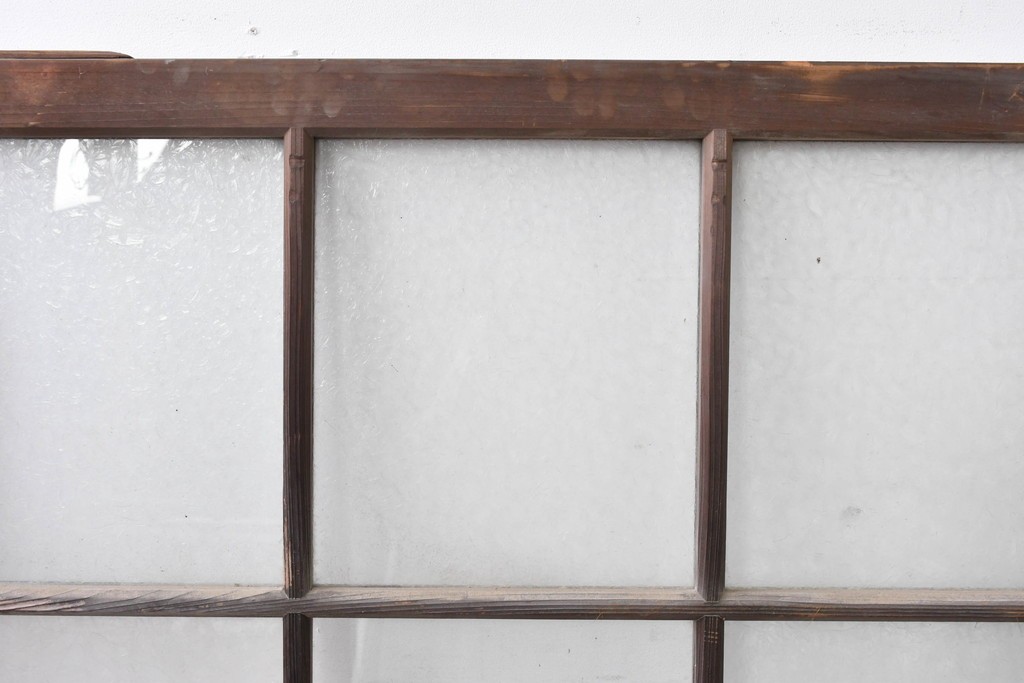 アンティーク建具　昭和初期～中期　大正ロマン　格子意匠のガラス窓2枚セット　(R-085046)