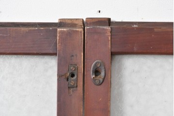 アンティーク建具　昭和初期～中期　大正ロマン　格子意匠のガラス窓2枚セット　(R-085046)