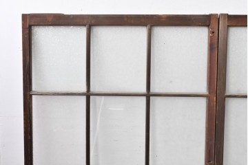 アンティーク建具　昭和初期～中期　大正ロマン　格子意匠のガラス窓2枚セット　(R-085046)