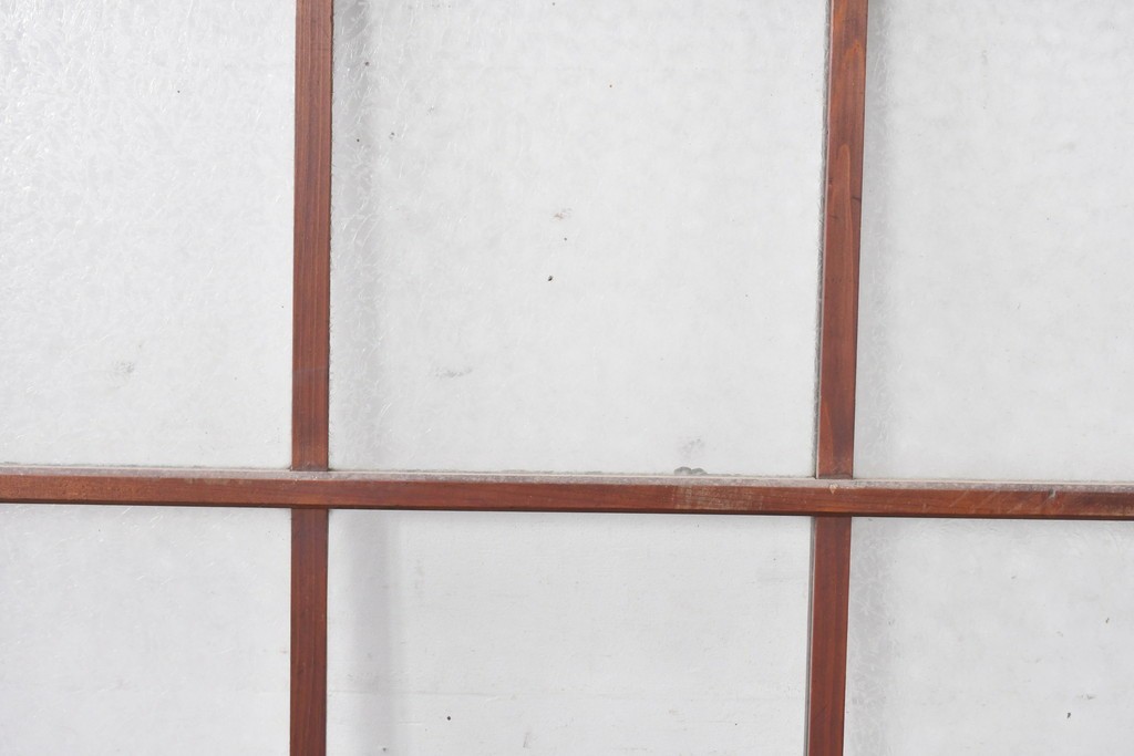 アンティーク建具　昭和初期～中期　大正ロマン　格子意匠のガラス窓2枚セット　(R-085046)