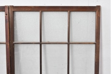 アンティーク建具　昭和初期～中期　大正ロマン　格子意匠のガラス窓2枚セット　(R-085046)