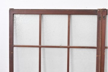 アンティーク建具　昭和初期～中期　大正ロマン　格子意匠のガラス窓2枚セット　(R-085046)