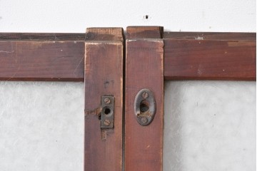 アンティーク建具　昭和初期～中期　大正ロマン　格子意匠のガラス窓2枚セット　(R-085046)