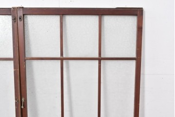 アンティーク建具　昭和初期～中期　大正ロマン　格子意匠のガラス窓2枚セット　(R-085046)