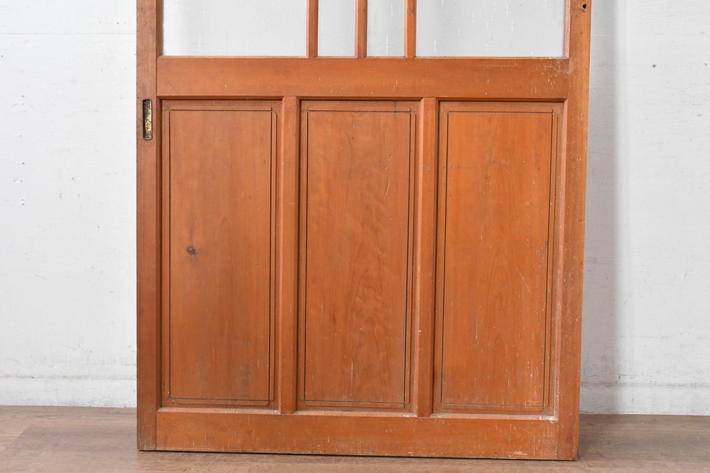 ヴィンテージ建具　昭和中期　端整な三本縦桟が目を引くガラス戸1枚　(R-085047)