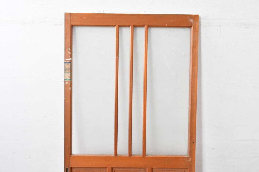 ヴィンテージ建具　昭和中期　端整な三本縦桟が目を引くガラス戸1枚　(R-085047)