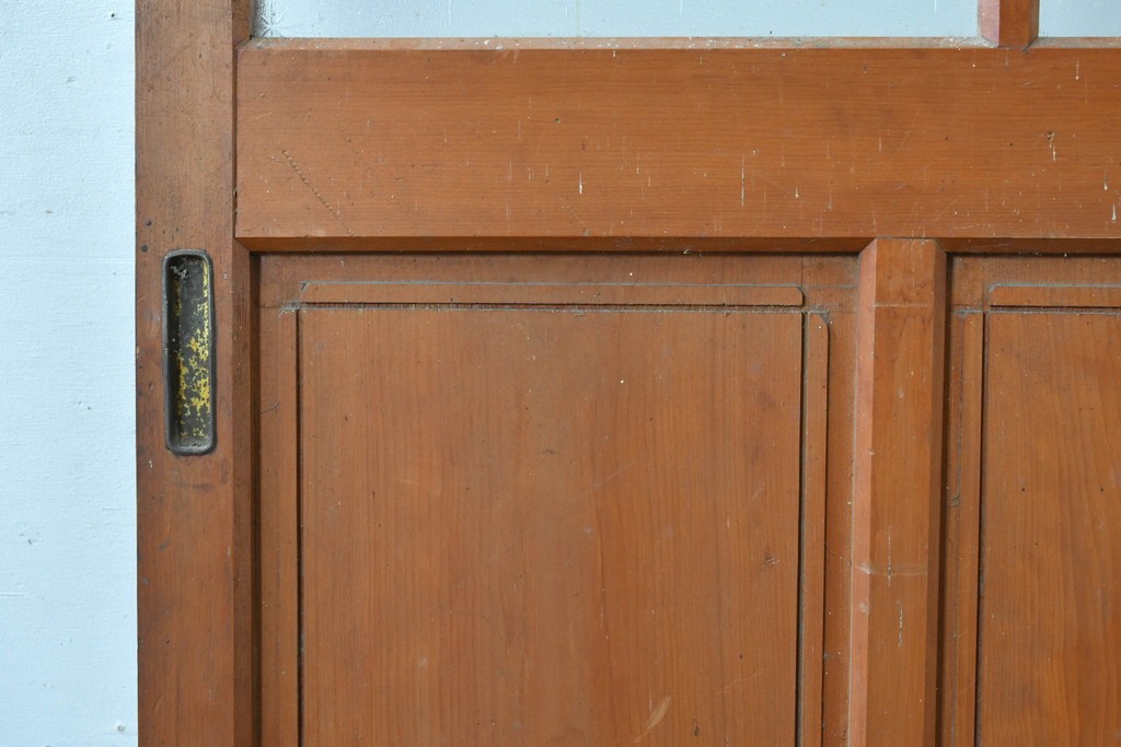 ヴィンテージ建具　昭和中期　端整な三本縦桟が目を引くガラス戸1枚　(R-085047)