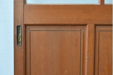 ヴィンテージ建具　昭和中期　端整な三本縦桟が目を引くガラス戸1枚　(R-085047)