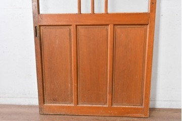 ヴィンテージ建具　昭和中期　温かな木味の三本縦桟ガラス戸1枚　(R-085048)