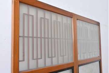 アンティーク建具　昭和初期～中期　美品　上手物!!　幾何学格子デザインの引き戸2枚セット　(R-085049)