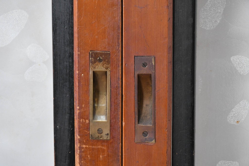 アンティーク建具　昭和初期～中期　美品　上手物!!　幾何学格子デザインの引き戸2枚セット　(R-085049)