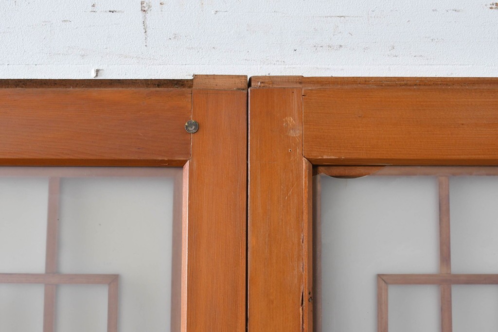 アンティーク建具　昭和初期～中期　美品　上手物!!　幾何学格子デザインの引き戸2枚セット　(R-085049)