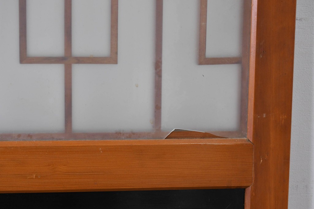 アンティーク建具　昭和初期～中期　美品　上手物!!　幾何学格子デザインの引き戸2枚セット　(R-085049)