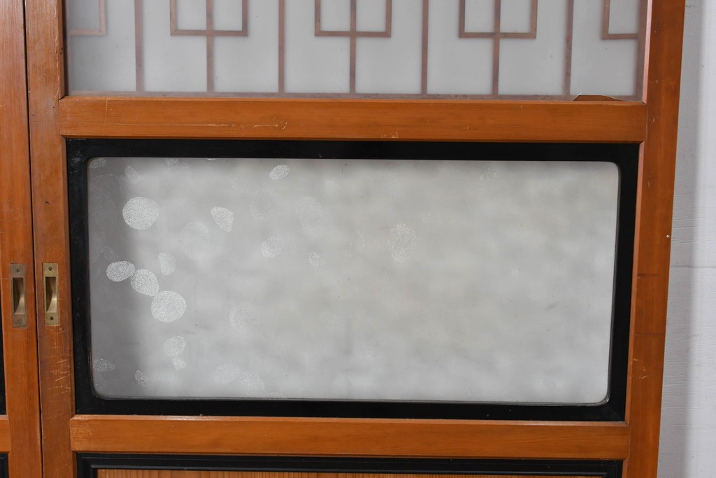 アンティーク建具　昭和初期～中期　美品　上手物!!　幾何学格子デザインの引き戸2枚セット　(R-085049)