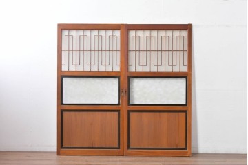 アンティーク建具　昭和初期～中期　美品　上手物!!　幾何学格子デザインの引き戸2枚セット　(R-085049)