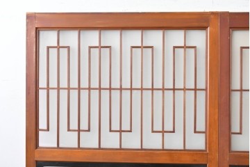 アンティーク建具　昭和初期～中期　美品　上手物!!　幾何学格子デザインの引き戸2枚セット　(R-085049)