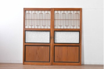 アンティーク建具　美品　上手物!!　凝った格子意匠の引き戸2枚セット　(R-085050)