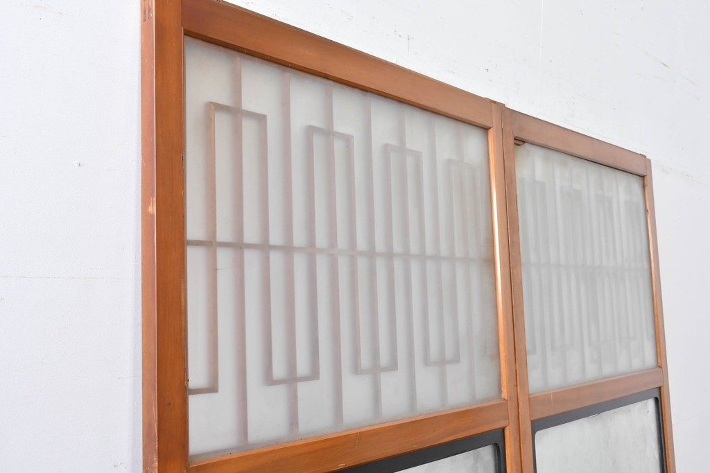 アンティーク建具　美品　上手物!!　凝った格子意匠の引き戸2枚セット　(R-085050)