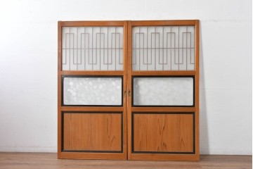 アンティーク建具　美品　上手物!!　凝った格子意匠の引き戸2枚セット　(R-085050)