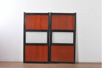 アンティーク建具　美品　板戸とガラス帯を組み合わせたガラス帯戸2枚セット　(R-085051)