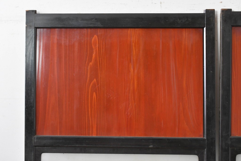 アンティーク建具　美品　板戸とガラス帯を組み合わせたガラス帯戸2枚セット　(R-085051)