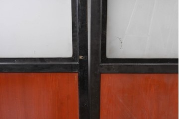 アンティーク建具　美品　板戸とガラス帯を組み合わせたガラス帯戸2枚セット　(R-085051)