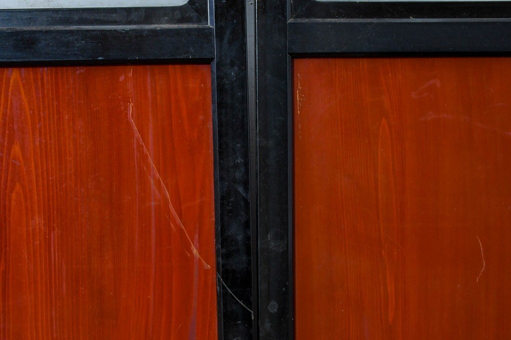 アンティーク建具　美品　板戸とガラス帯を組み合わせたガラス帯戸2枚セット　(R-085051)