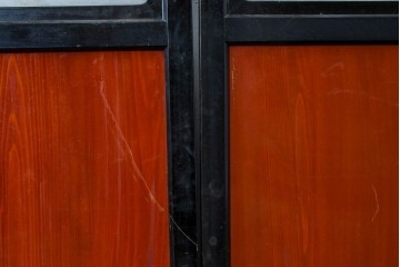 アンティーク建具　美品　板戸とガラス帯を組み合わせたガラス帯戸2枚セット　(R-085051)