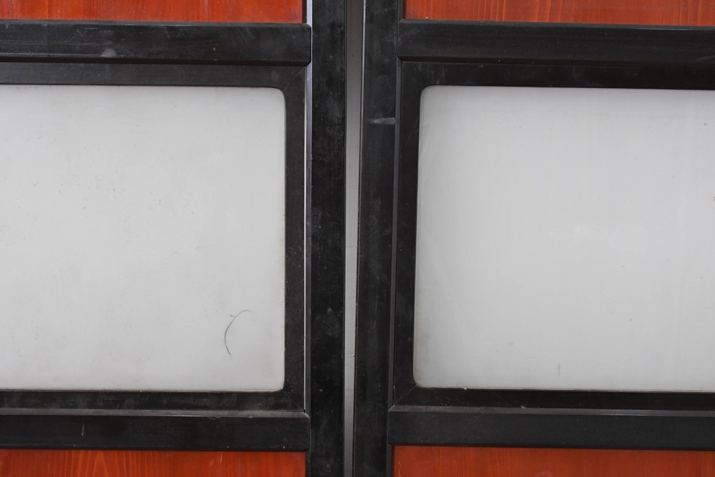 アンティーク建具　美品　板戸とガラス帯を組み合わせたガラス帯戸2枚セット　(R-085051)