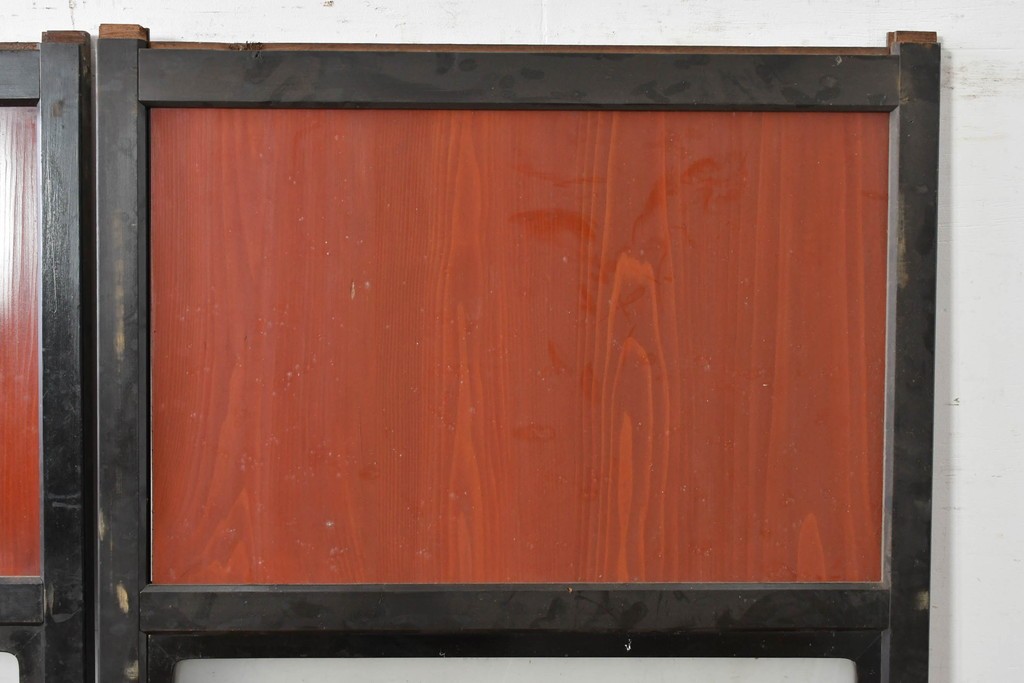 アンティーク建具　美品　板戸とガラス帯を組み合わせたガラス帯戸2枚セット　(R-085051)