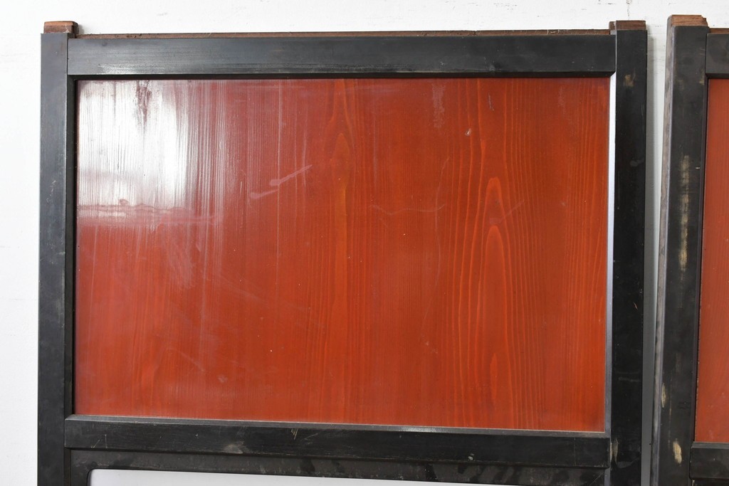 アンティーク建具　美品　板戸とガラス帯を組み合わせたガラス帯戸2枚セット　(R-085051)