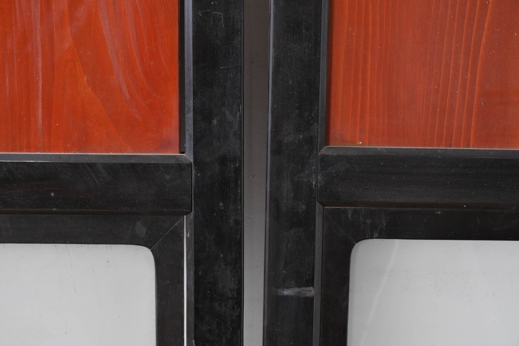 アンティーク建具　美品　板戸とガラス帯を組み合わせたガラス帯戸2枚セット　(R-085051)