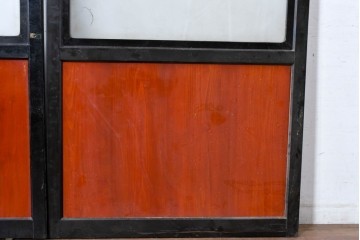 アンティーク建具　美品　板戸とガラス帯を組み合わせたガラス帯戸2枚セット　(R-085051)