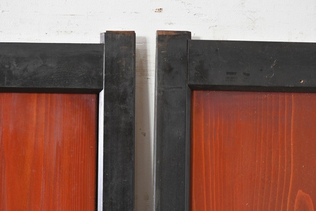 アンティーク建具　美品　板戸とガラス帯を組み合わせたガラス帯戸2枚セット　(R-085051)