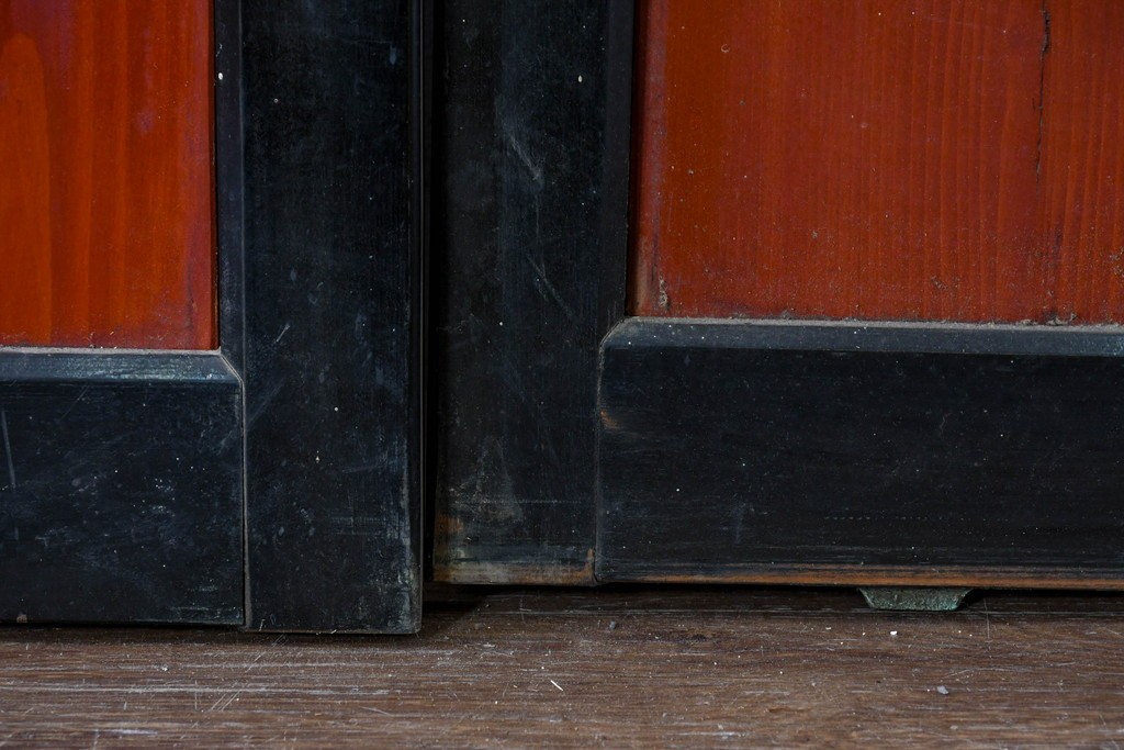 アンティーク建具　美品　板戸とガラス帯を組み合わせたガラス帯戸2枚セット　(R-085051)