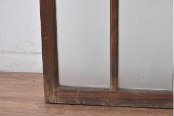 《ペイント仕上げ限定》　アンティーク建具　昭和初期　大正ロマン　格子デザインが趣深いガラス窓2枚セット　(R-085053)