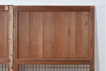 アンティーク建具　昭和初期～中期　縦格子が美しく映えるガラス帯戸2枚セット　(R-085054)