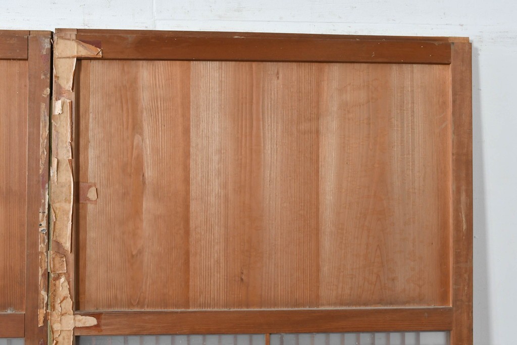 アンティーク建具　昭和初期～中期　縦格子が美しく映えるガラス帯戸2枚セット　(R-085054)